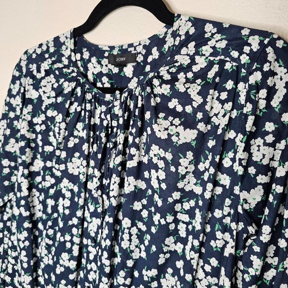 J Crew XS Blue Floral Lightweight Cotton Button Tunic Dress Cottage Beach - Picture 2 of 6